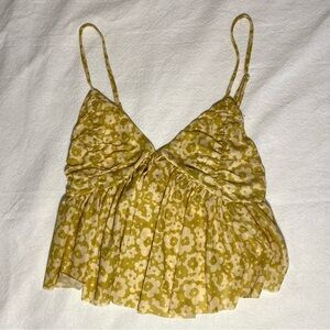 Urban Outfitters Mesh Green Floral Print Cropped Tank Top Size Medium